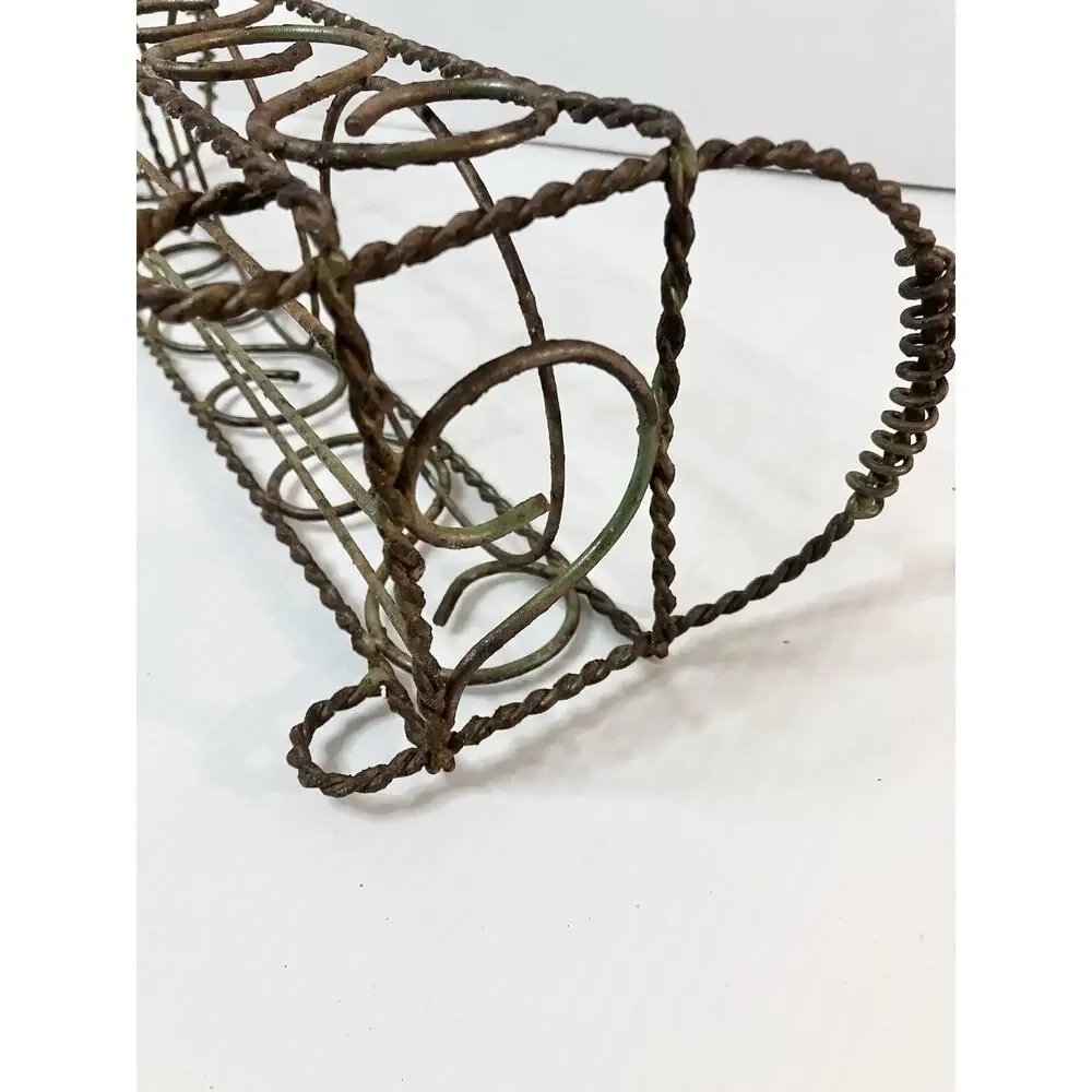 Antique French Metal Wire Table Planter 3 Pot Twisted Curly Iron Stand Holder